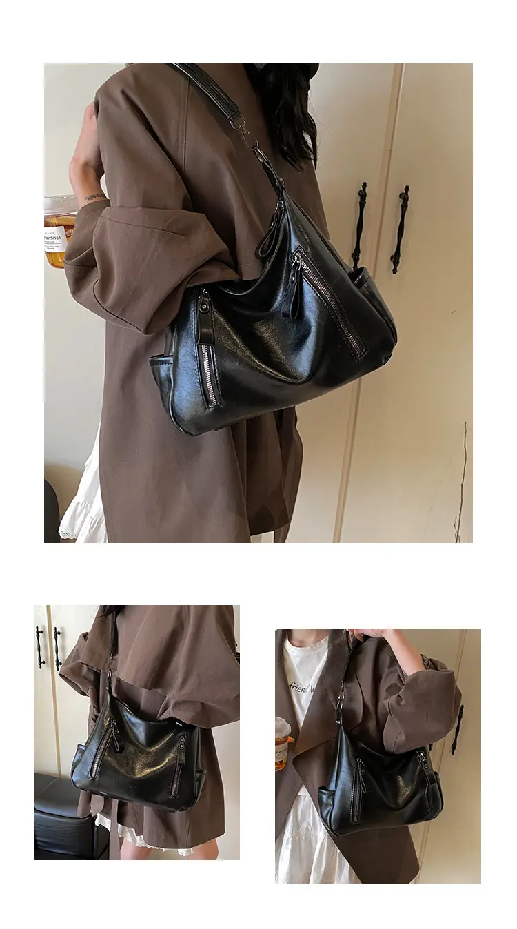 Brown Textured Multi-Zipper Shoulder Bag for Women — feature 7