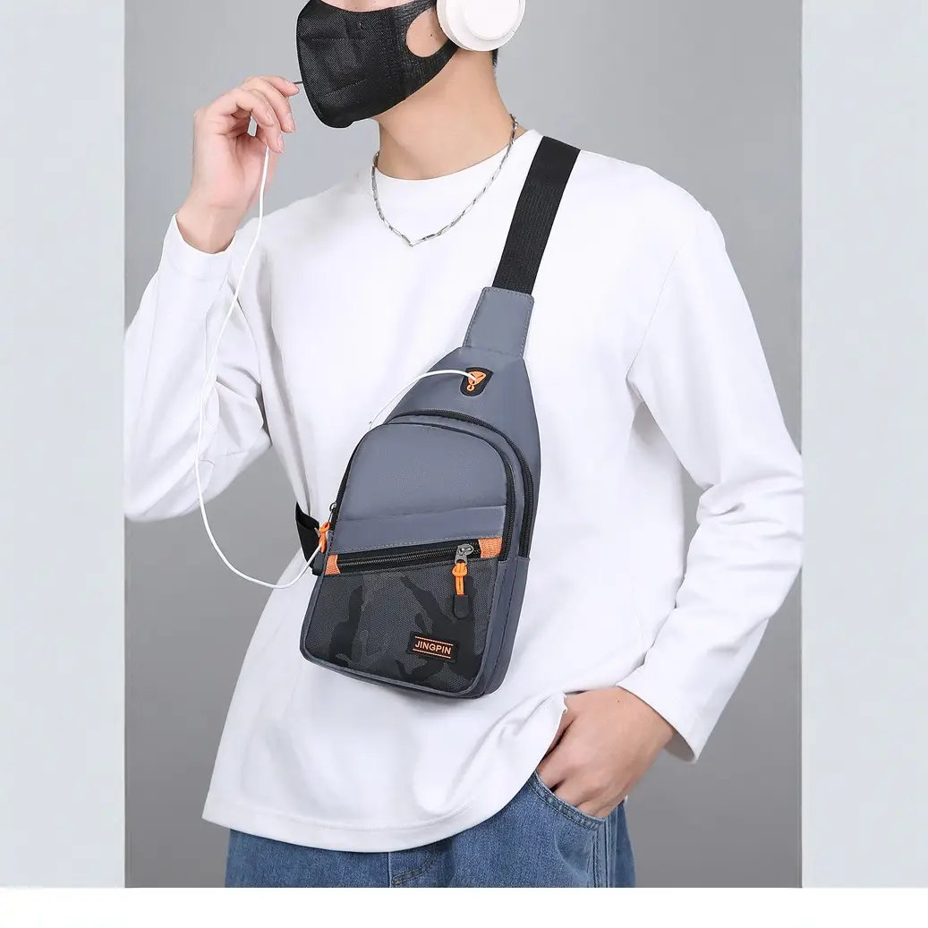 Korean College Student Crossbody Bag Grey Orange Travel Portable - Image 8