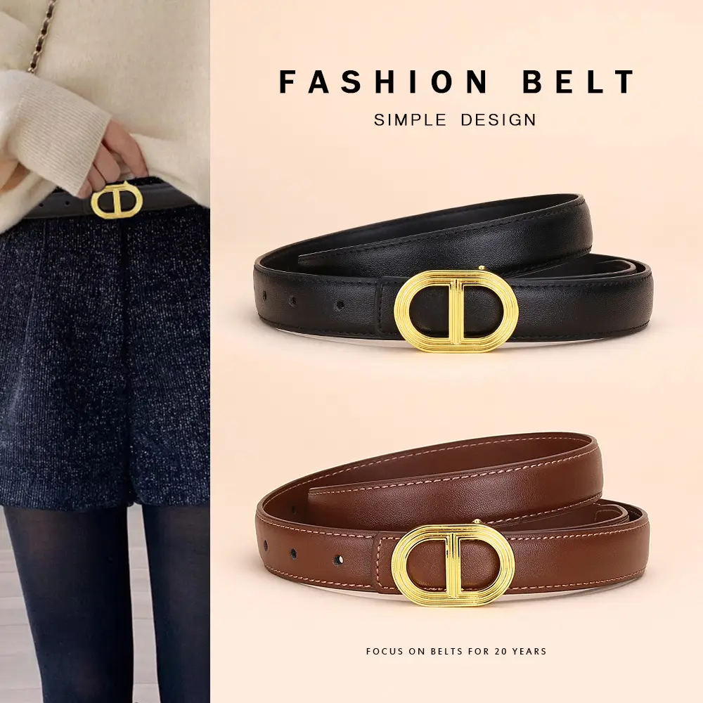 Women's Brown Leather Belt with Gold Buckle - Image 8