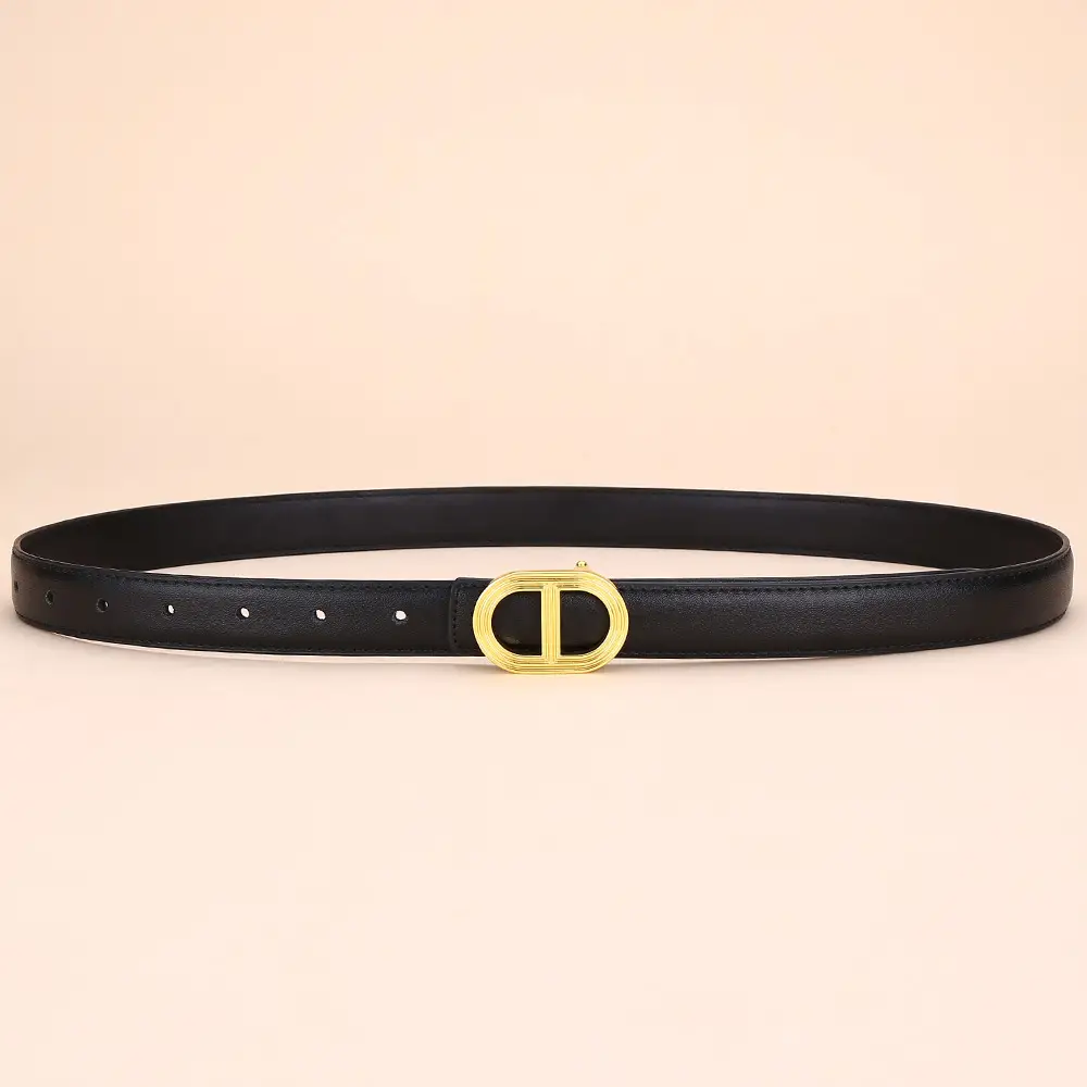 Women's Brown Leather Belt with Gold Buckle - Image 10