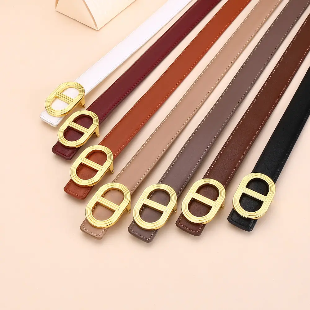 Women's Brown Leather Belt with Gold Buckle - Image 11