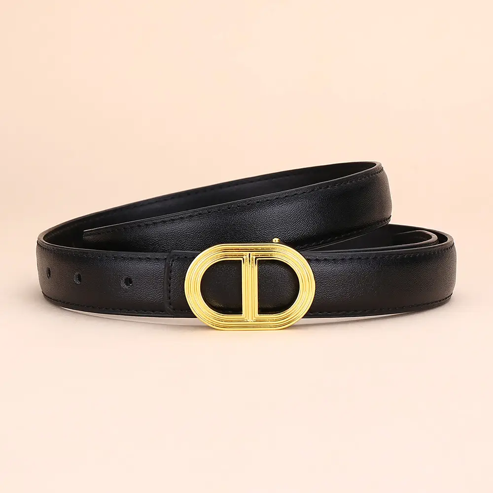 Women's Brown Leather Belt with Gold Buckle - Image 12