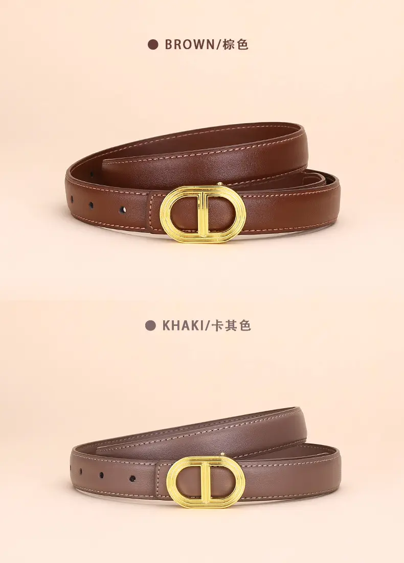 Women's Brown Leather Belt with Gold Buckle — feature 12