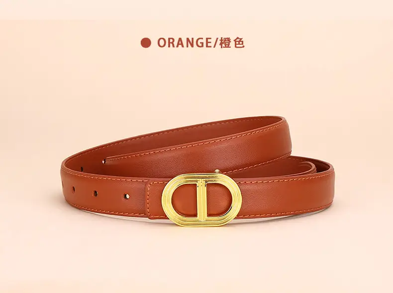 Women's Brown Leather Belt with Gold Buckle — feature 13