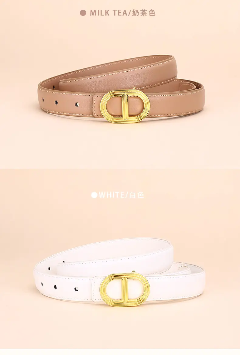Women's Brown Leather Belt with Gold Buckle — feature 14