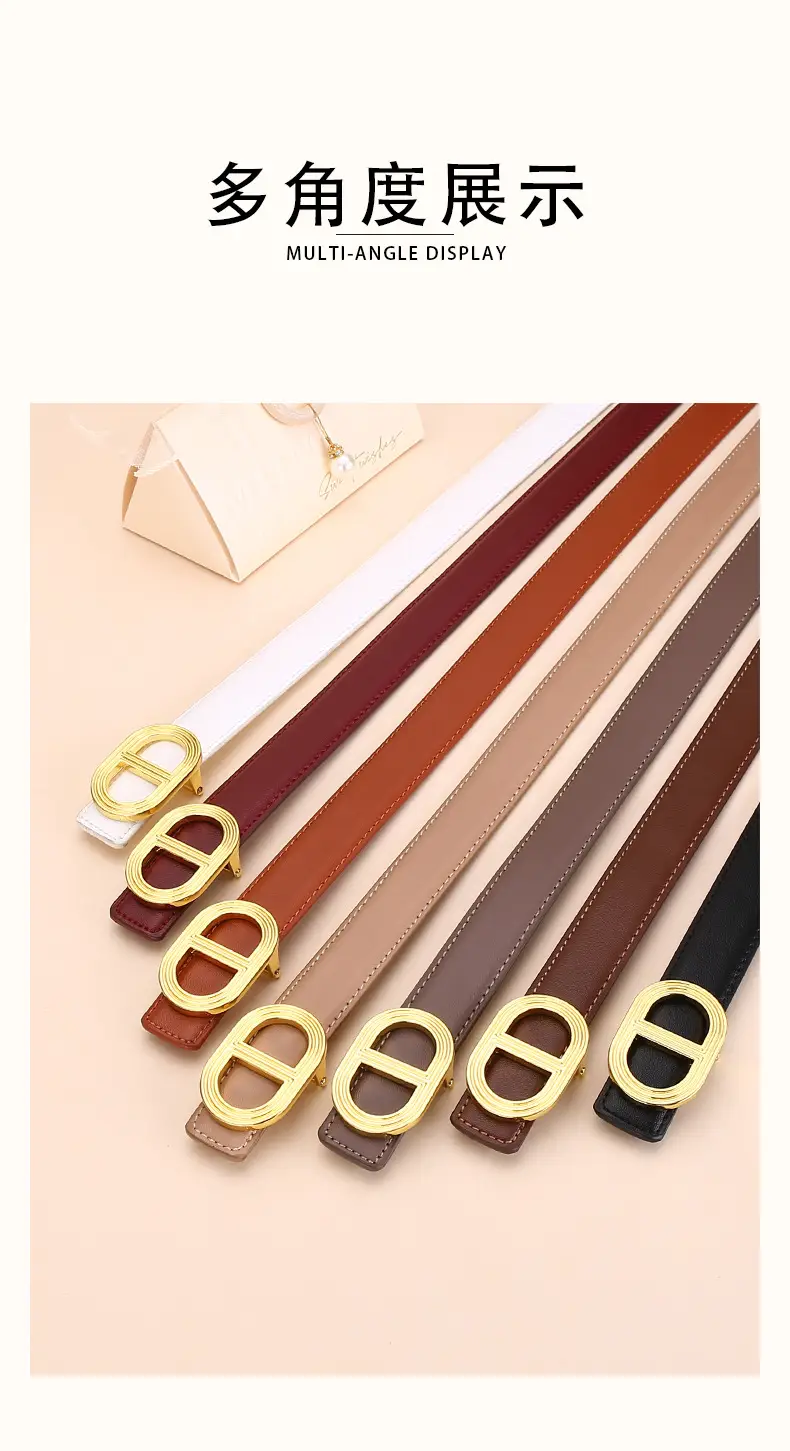 Women's Brown Leather Belt with Gold Buckle — feature 15