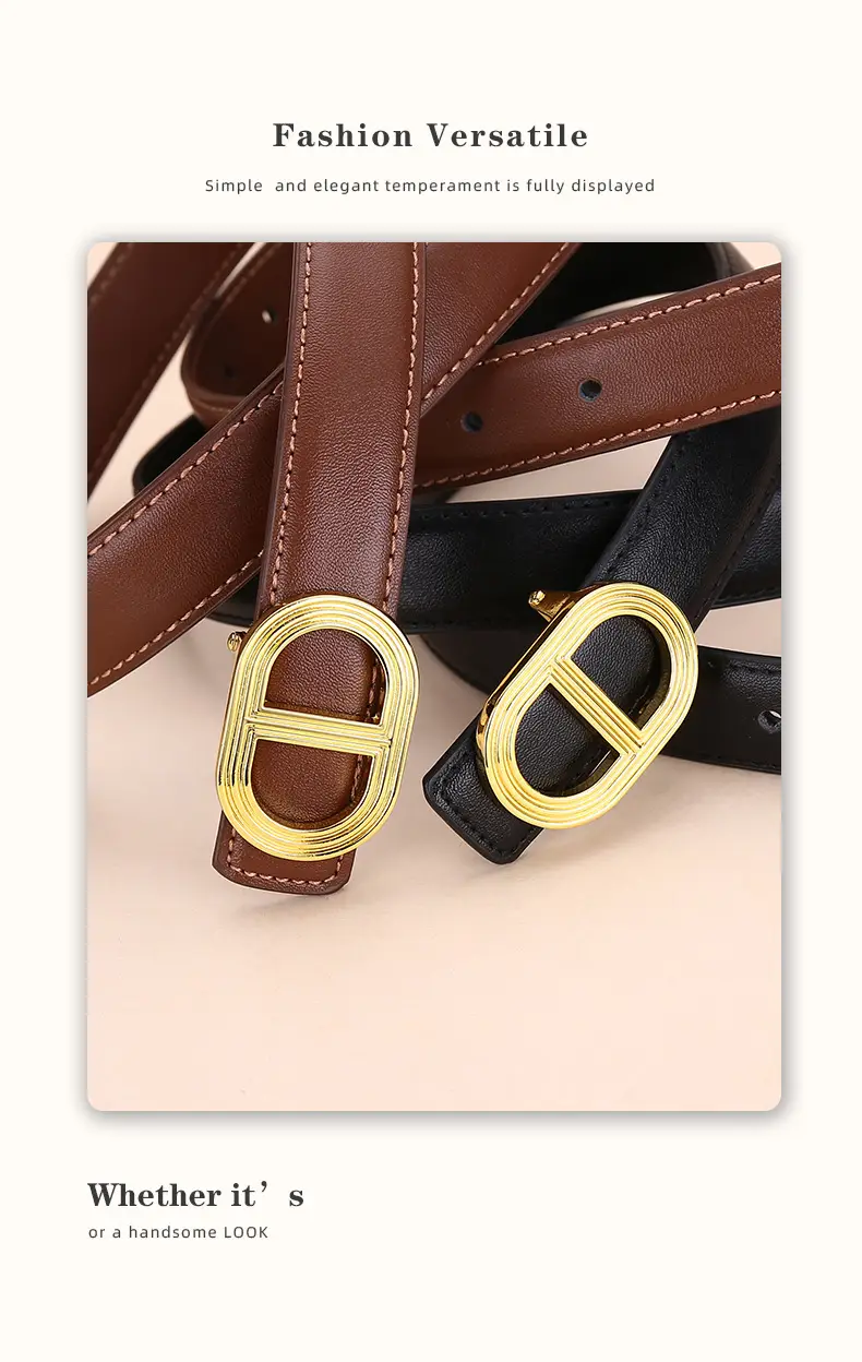 Women's Brown Leather Belt with Gold Buckle — feature 16
