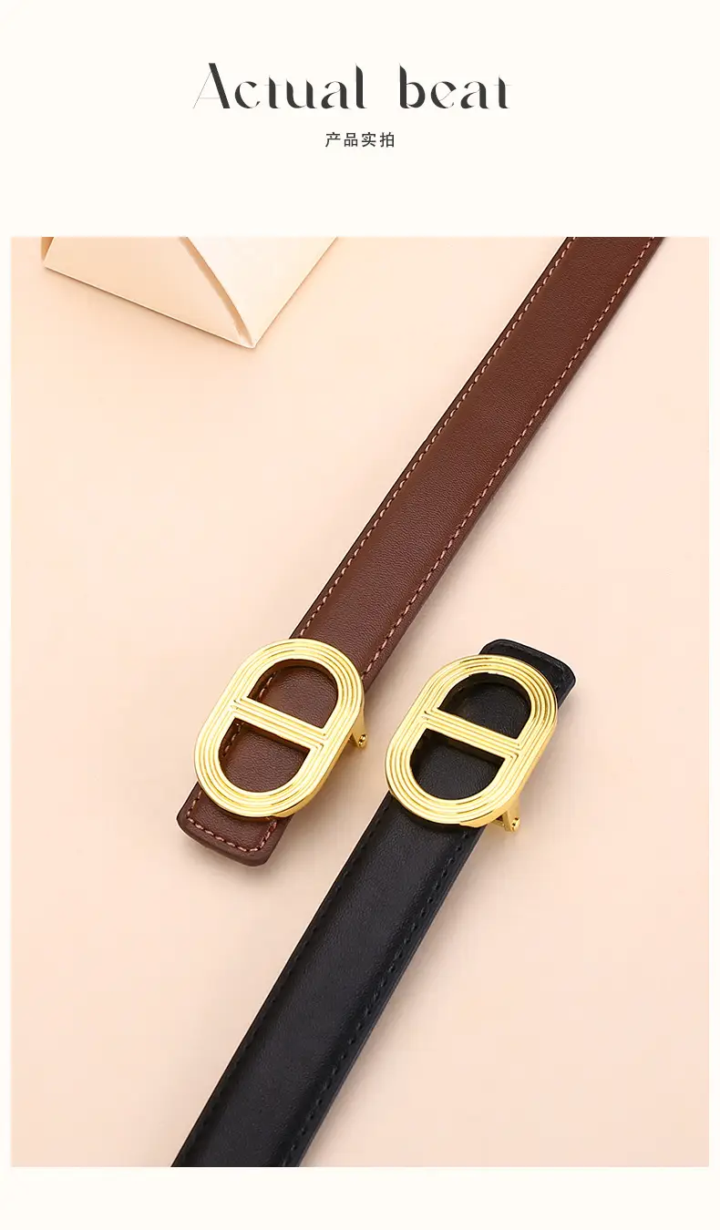 Women's Brown Leather Belt with Gold Buckle — feature 17