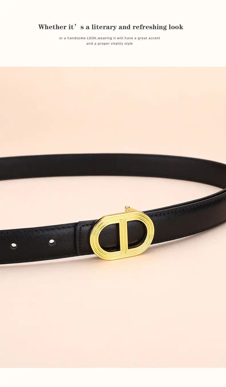 Women's Brown Leather Belt with Gold Buckle — feature 18