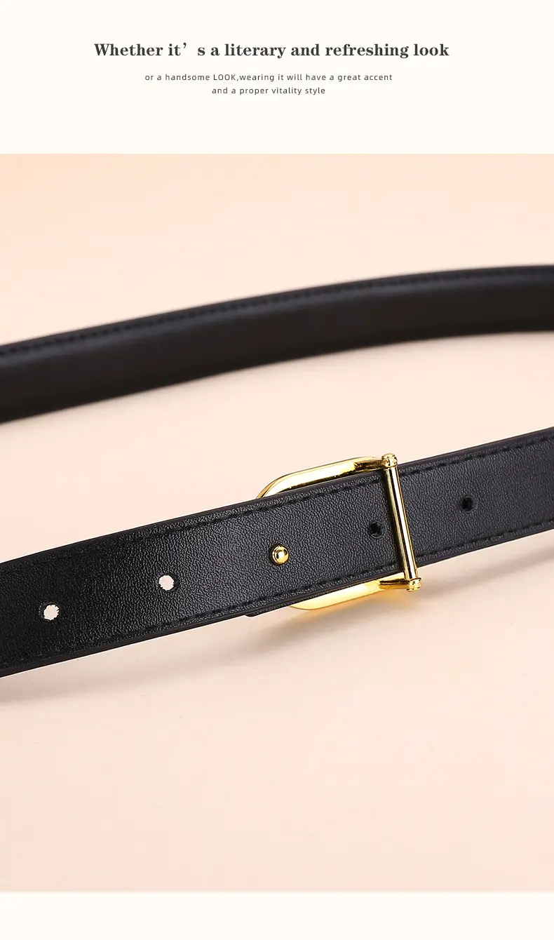 Women's Brown Leather Belt with Gold Buckle — feature 19