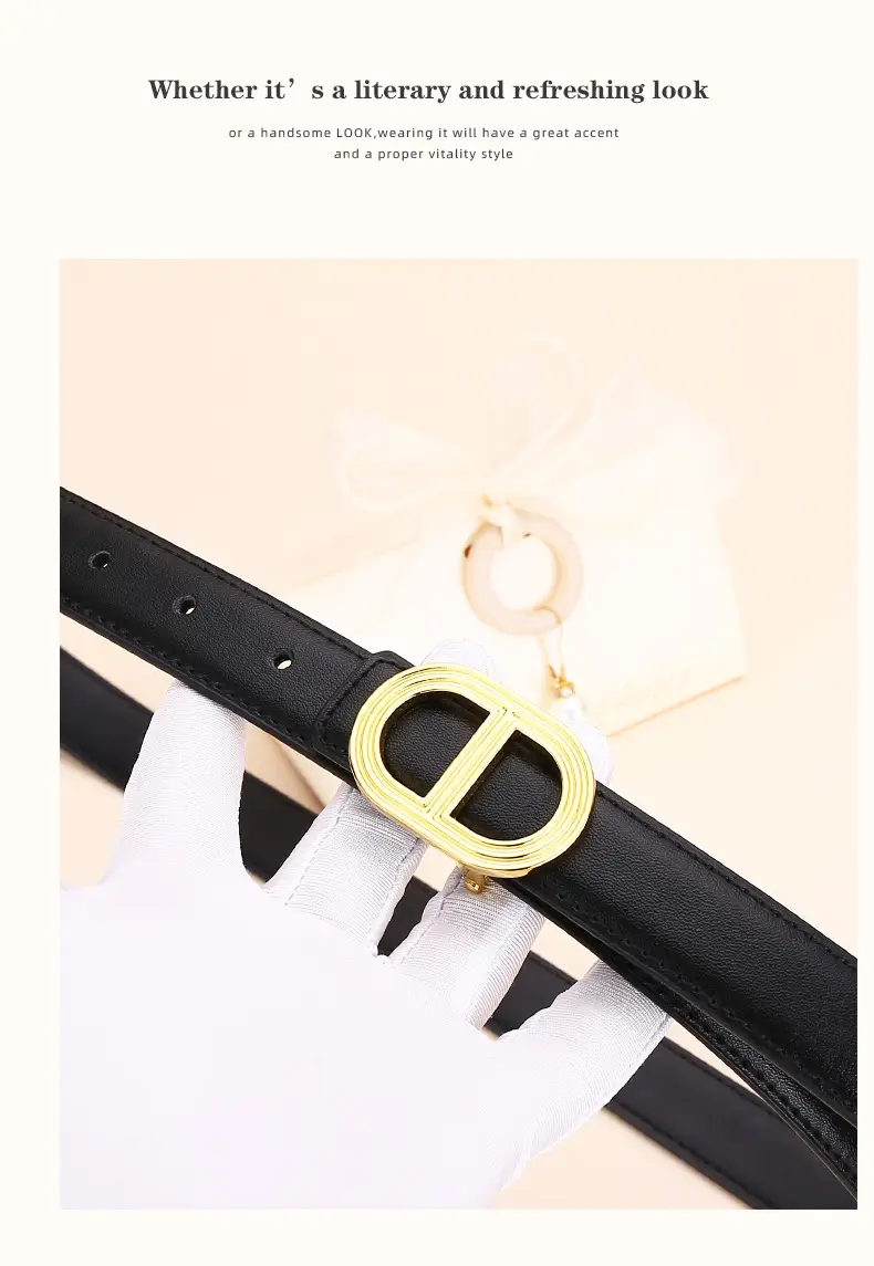 Women's Brown Leather Belt with Gold Buckle — feature 20