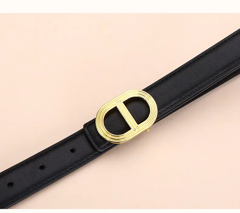 Women's Brown Leather Belt with Gold Buckle — feature 21
