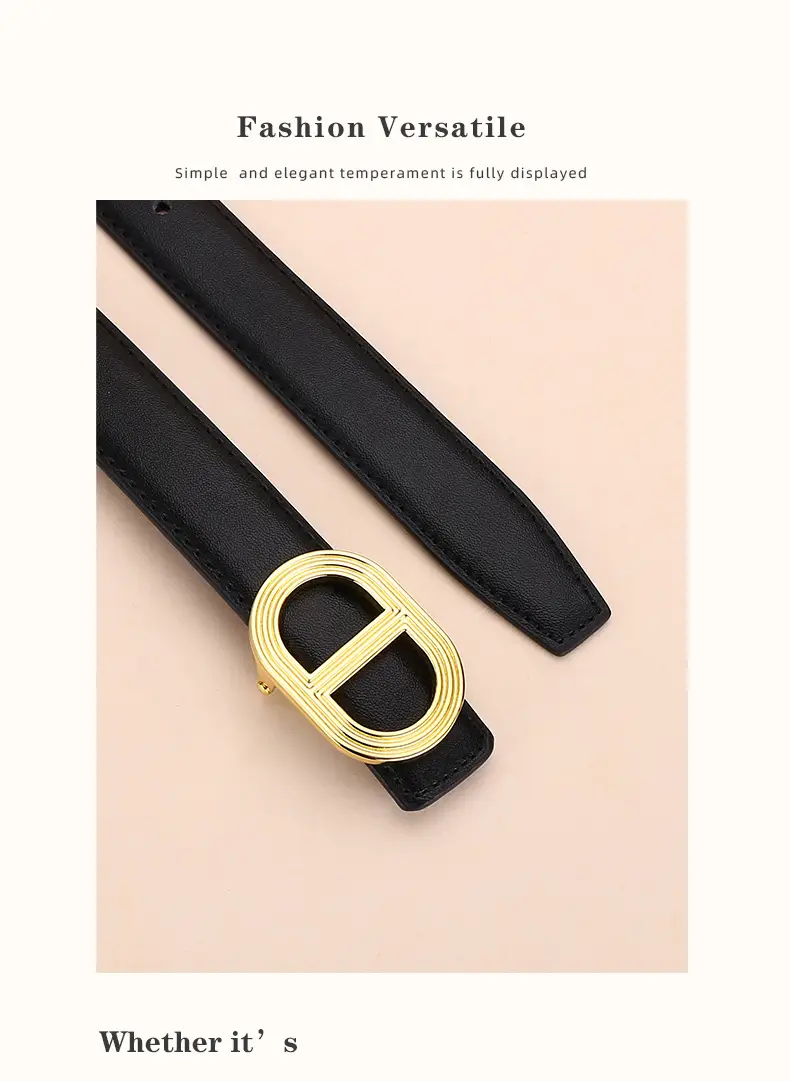 Women's Brown Leather Belt with Gold Buckle — feature 22