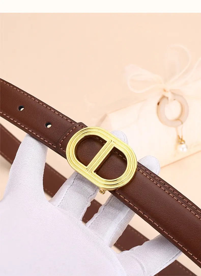 Women's Brown Leather Belt with Gold Buckle — feature 23