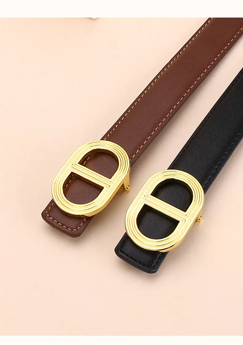 Women's Brown Leather Belt with Gold Buckle — feature 24