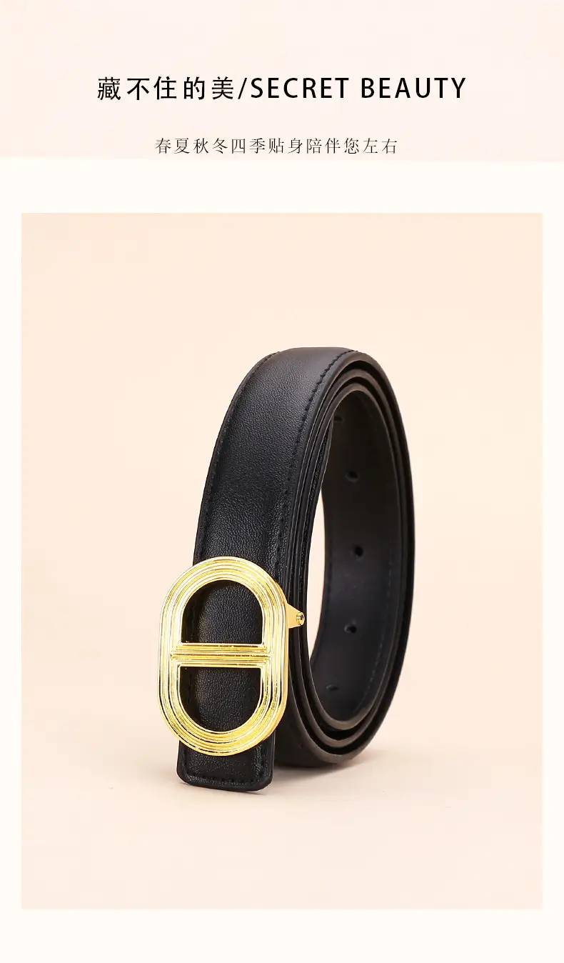 Women's Brown Leather Belt with Gold Buckle — feature 3