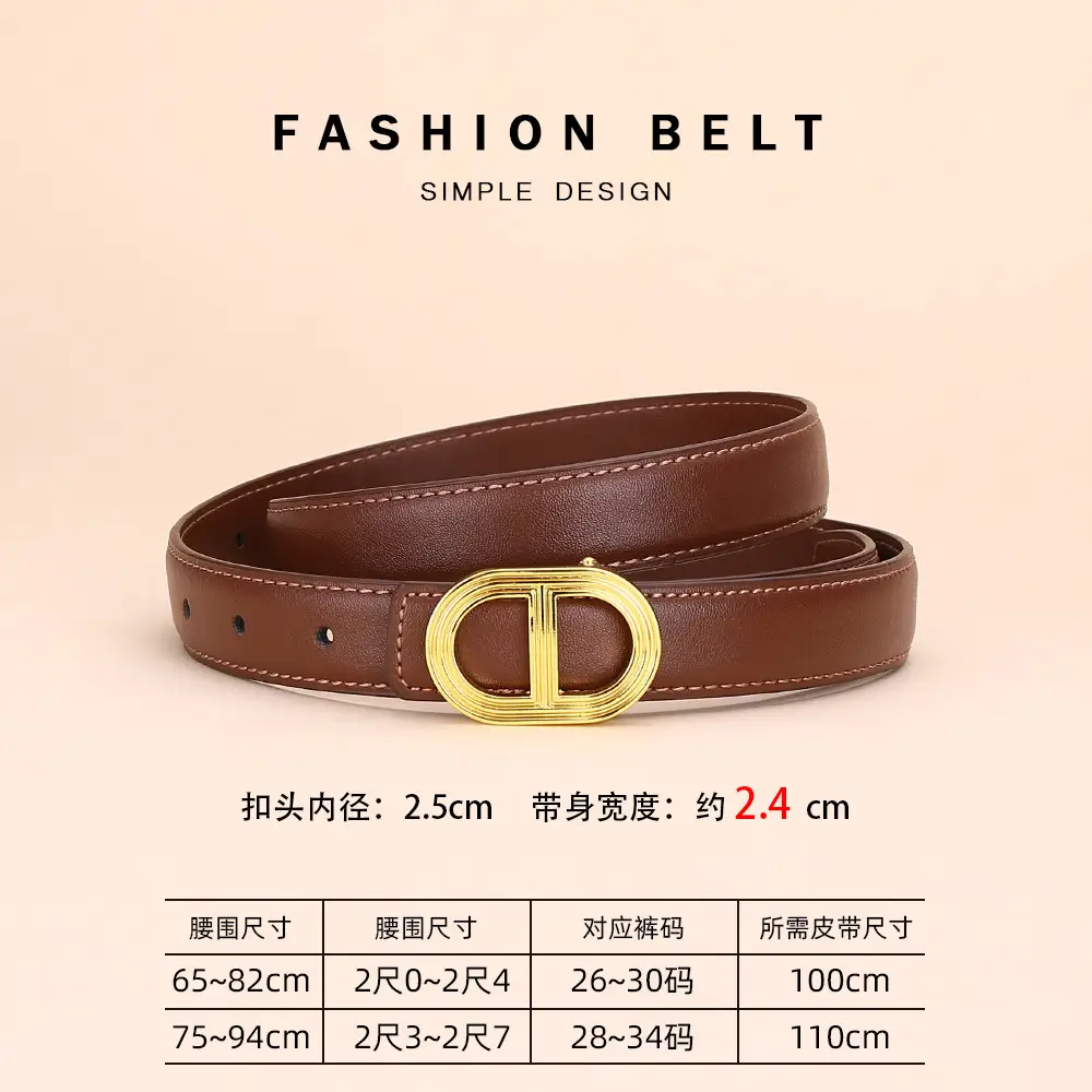 Women's Brown Leather Belt with Gold Buckle - Image 2