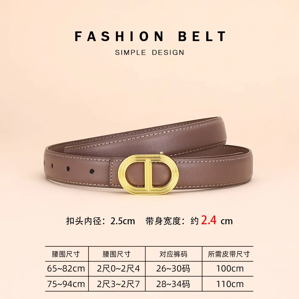 Women's Brown Leather Belt with Gold Buckle - Image 3
