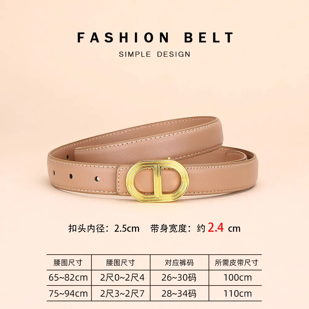 Women's Brown Leather Belt with Gold Buckle - Image 4