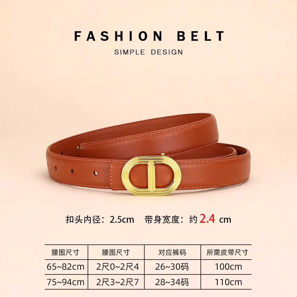 Women's Brown Leather Belt with Gold Buckle - Image 5