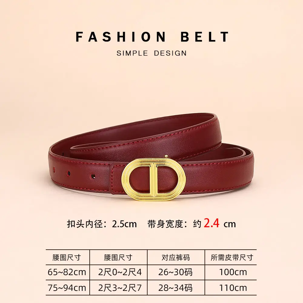 Women's Brown Leather Belt with Gold Buckle - Image 6