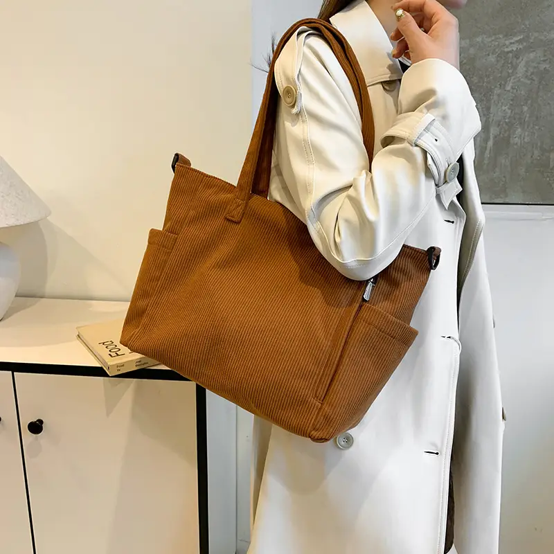 New Korean Style Girl Corduroy Cloth Bag Large Capacity Shoulder Bag Commuter Ruiying Portable Tote Bag - Image 6
