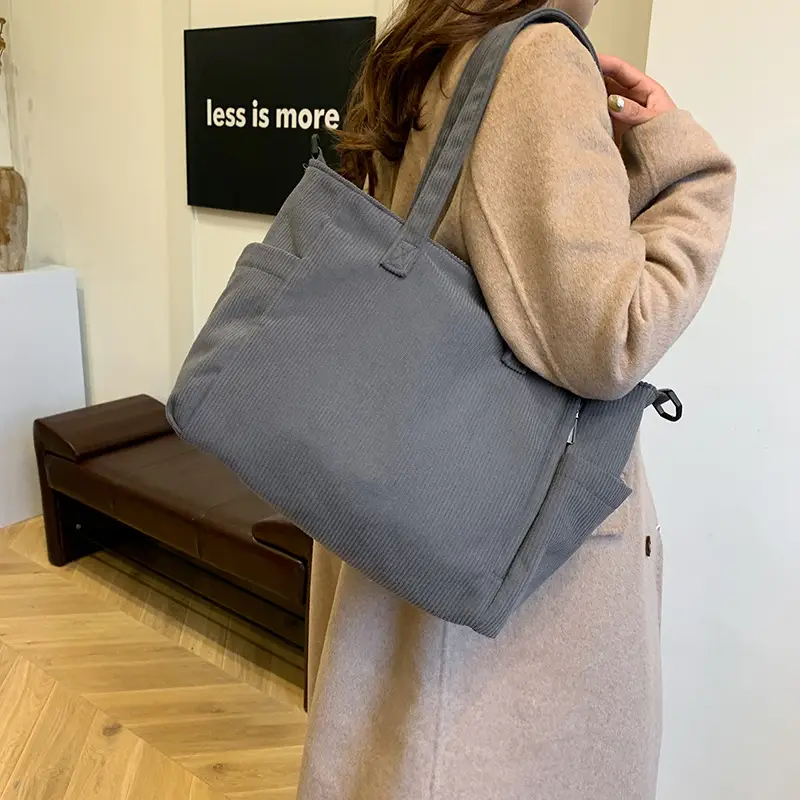 New Korean Style Girl Corduroy Cloth Bag Large Capacity Shoulder Bag Commuter Ruiying Portable Tote Bag - Image 7