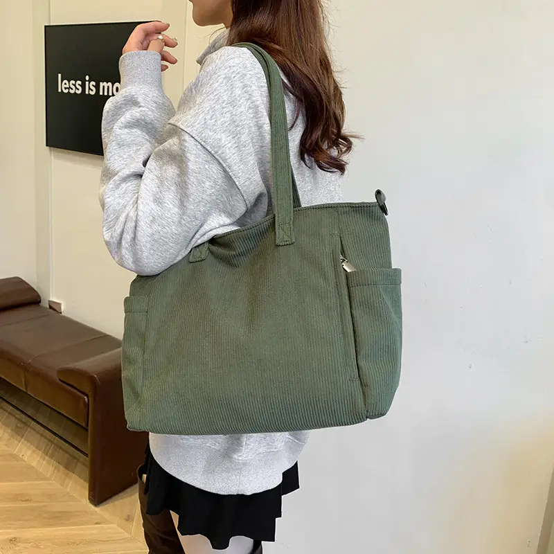 New Korean Style Girl Corduroy Cloth Bag Large Capacity Shoulder Bag Commuter Ruiying Portable Tote Bag - Image 8