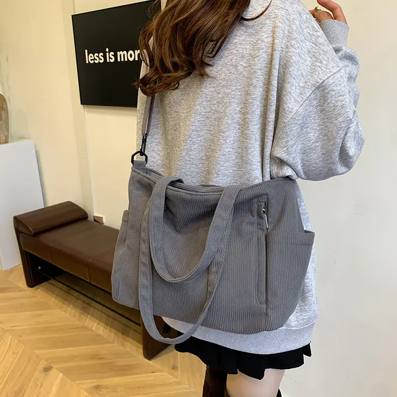 New Korean Style Girl Corduroy Cloth Bag Large Capacity Shoulder Bag Commuter Ruiying Portable Tote Bag - Image 9