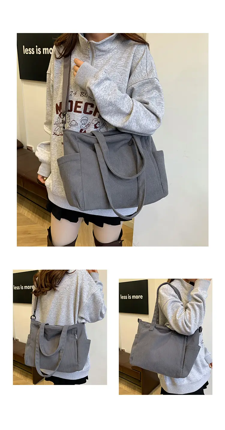 New Korean Style Girl Corduroy Cloth Bag Large Capacity Shoulder Bag Commuter Ruiying Portable Tote Bag — feature 10
