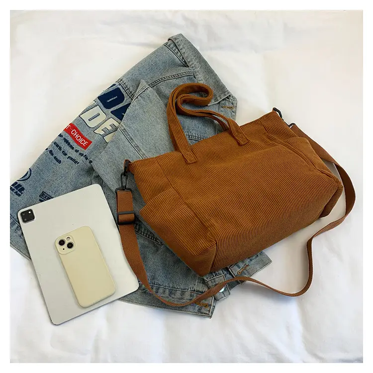 New Korean Style Girl Corduroy Cloth Bag Large Capacity Shoulder Bag Commuter Ruiying Portable Tote Bag — feature 100