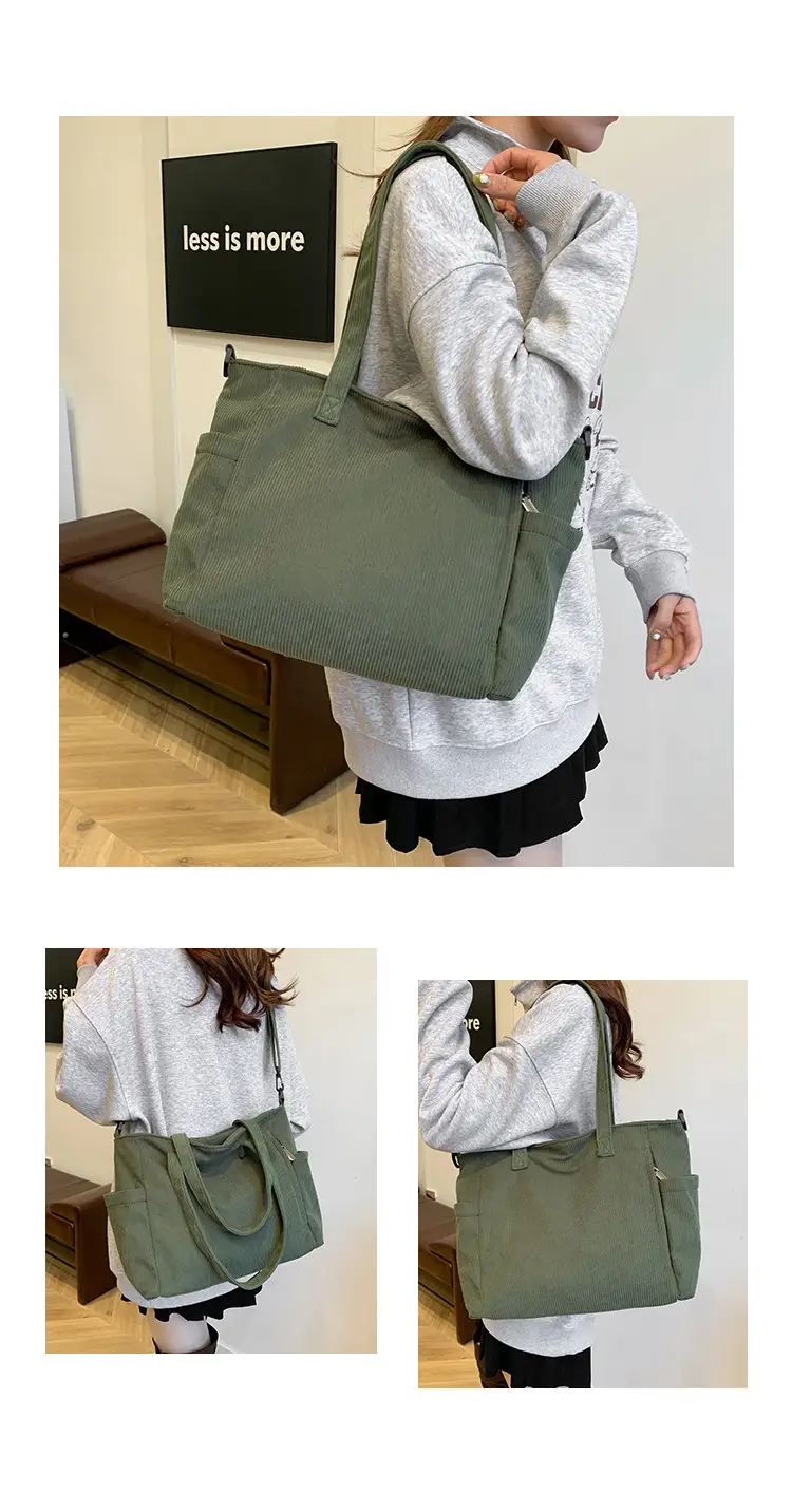 New Korean Style Girl Corduroy Cloth Bag Large Capacity Shoulder Bag Commuter Ruiying Portable Tote Bag — feature 11
