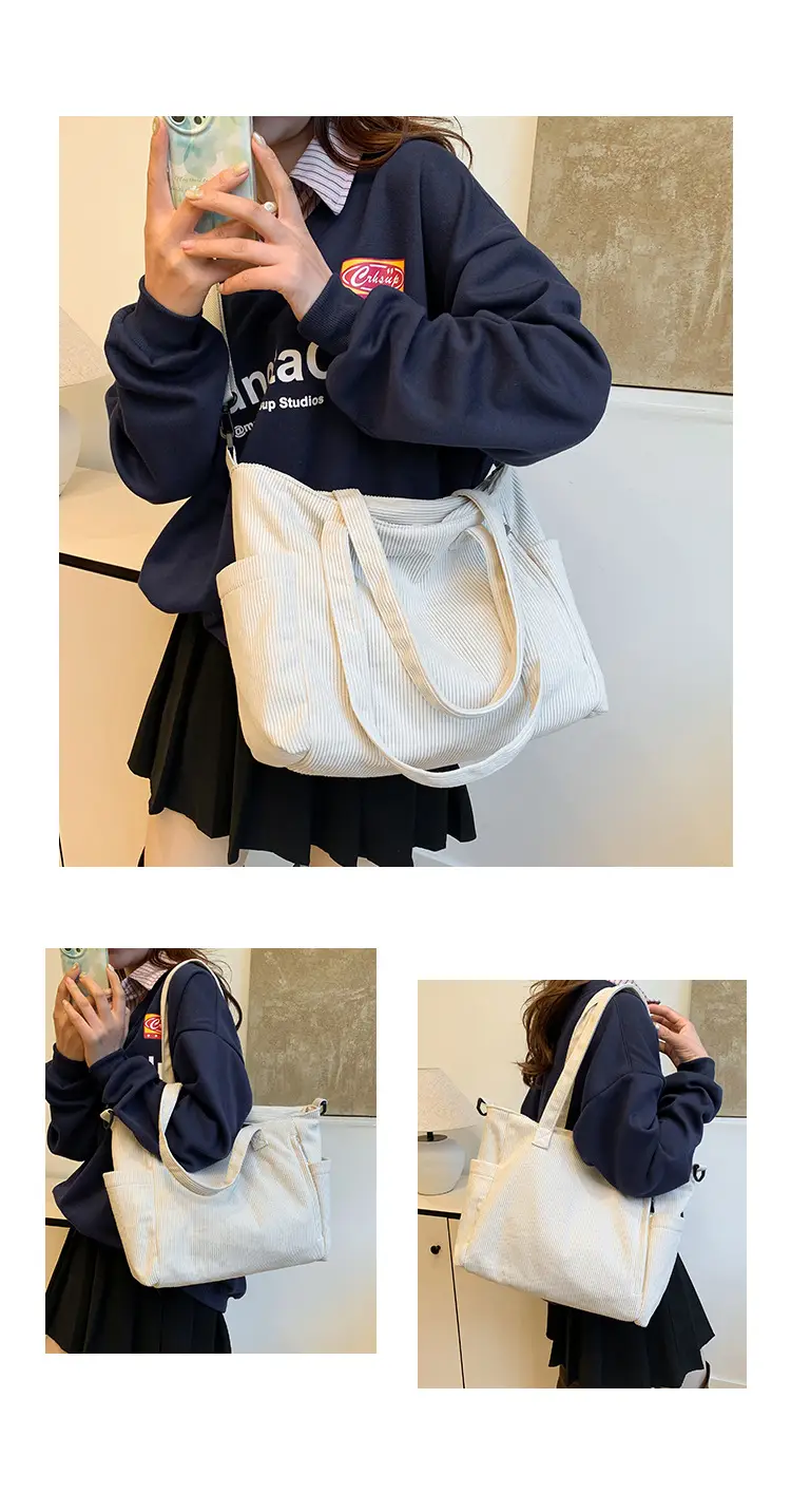 New Korean Style Girl Corduroy Cloth Bag Large Capacity Shoulder Bag Commuter Ruiying Portable Tote Bag — feature 12