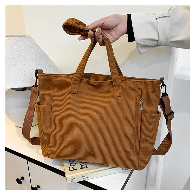 New Korean Style Girl Corduroy Cloth Bag Large Capacity Shoulder Bag Commuter Ruiying Portable Tote Bag — feature 13
