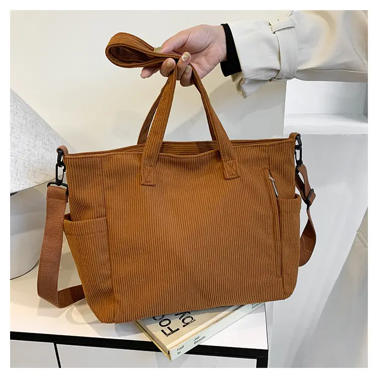New Korean Style Girl Corduroy Cloth Bag Large Capacity Shoulder Bag Commuter Ruiying Portable Tote Bag — feature 14