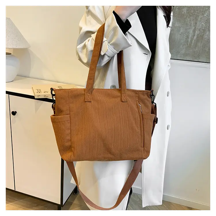 New Korean Style Girl Corduroy Cloth Bag Large Capacity Shoulder Bag Commuter Ruiying Portable Tote Bag — feature 15