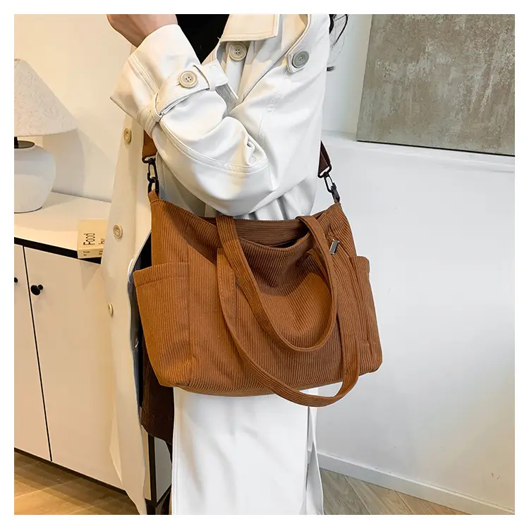 New Korean Style Girl Corduroy Cloth Bag Large Capacity Shoulder Bag Commuter Ruiying Portable Tote Bag — feature 16