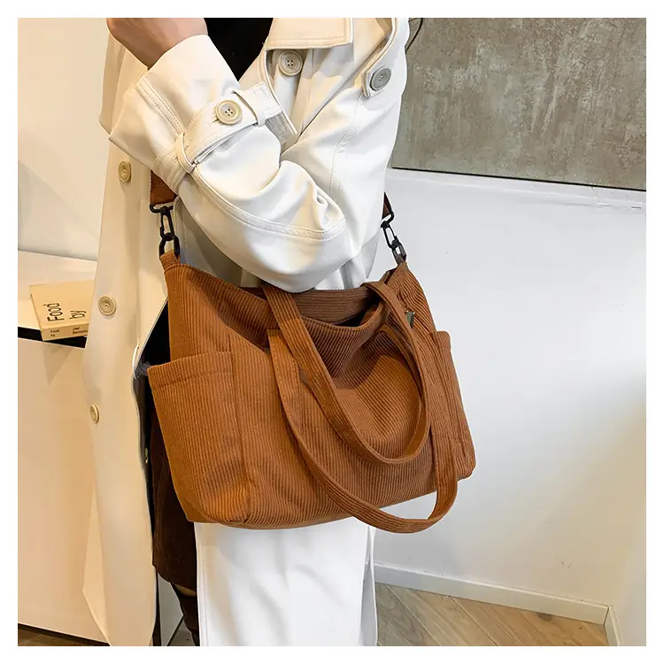 New Korean Style Girl Corduroy Cloth Bag Large Capacity Shoulder Bag Commuter Ruiying Portable Tote Bag — feature 17