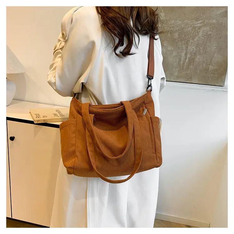 New Korean Style Girl Corduroy Cloth Bag Large Capacity Shoulder Bag Commuter Ruiying Portable Tote Bag — feature 18
