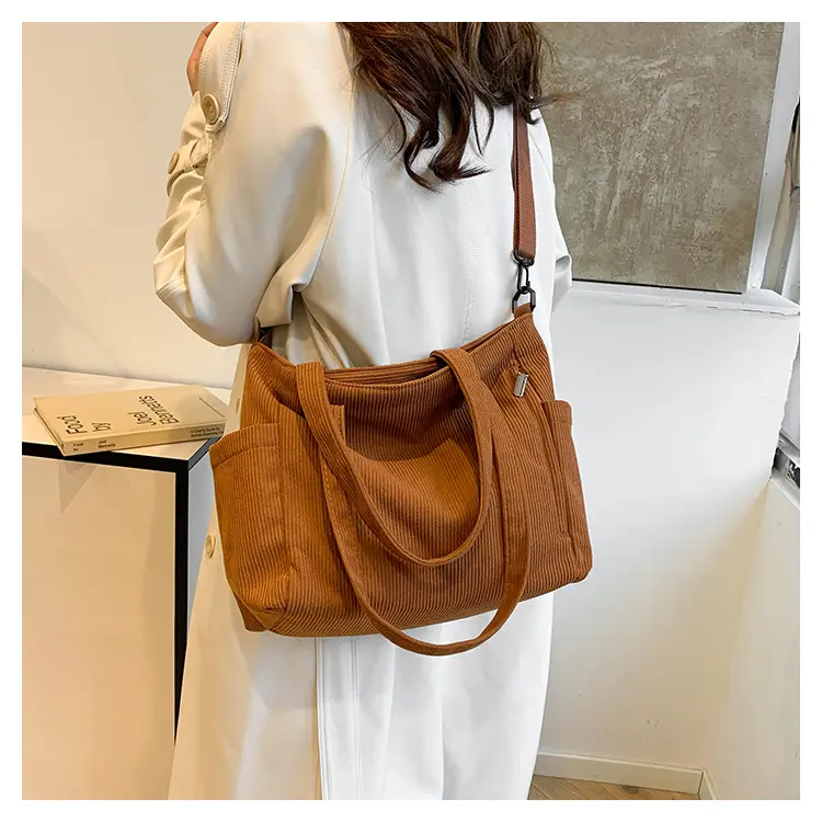 New Korean Style Girl Corduroy Cloth Bag Large Capacity Shoulder Bag Commuter Ruiying Portable Tote Bag — feature 19