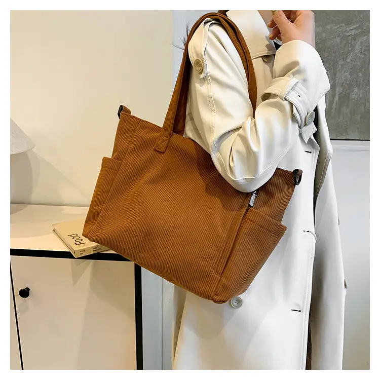 New Korean Style Girl Corduroy Cloth Bag Large Capacity Shoulder Bag Commuter Ruiying Portable Tote Bag — feature 20