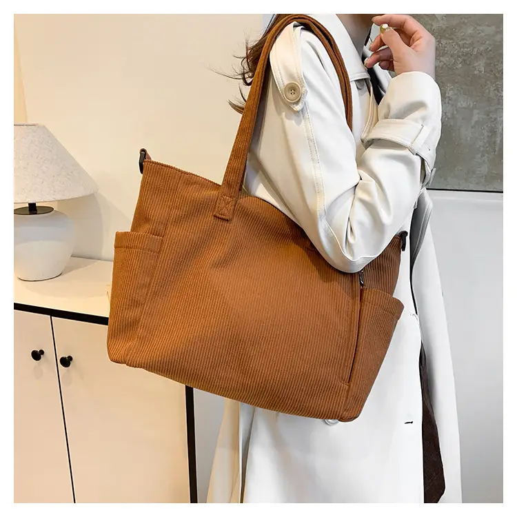 New Korean Style Girl Corduroy Cloth Bag Large Capacity Shoulder Bag Commuter Ruiying Portable Tote Bag — feature 21