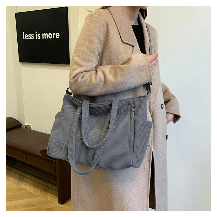New Korean Style Girl Corduroy Cloth Bag Large Capacity Shoulder Bag Commuter Ruiying Portable Tote Bag — feature 29