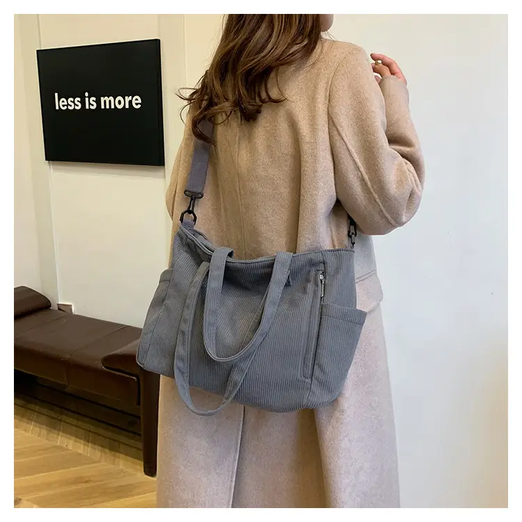 New Korean Style Girl Corduroy Cloth Bag Large Capacity Shoulder Bag Commuter Ruiying Portable Tote Bag — feature 30