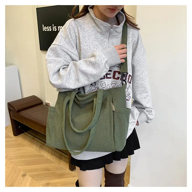 New Korean Style Girl Corduroy Cloth Bag Large Capacity Shoulder Bag Commuter Ruiying Portable Tote Bag — feature 31