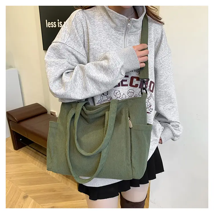 New Korean Style Girl Corduroy Cloth Bag Large Capacity Shoulder Bag Commuter Ruiying Portable Tote Bag — feature 32
