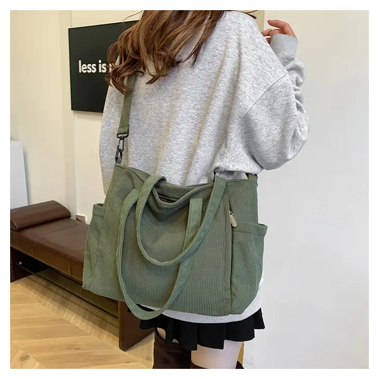 New Korean Style Girl Corduroy Cloth Bag Large Capacity Shoulder Bag Commuter Ruiying Portable Tote Bag — feature 33