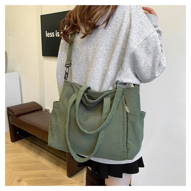 New Korean Style Girl Corduroy Cloth Bag Large Capacity Shoulder Bag Commuter Ruiying Portable Tote Bag — feature 34