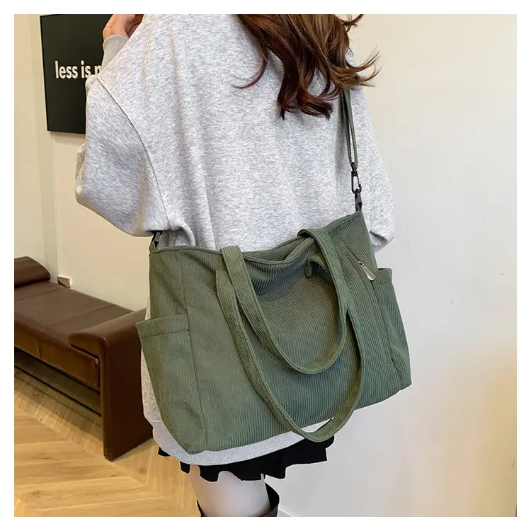 New Korean Style Girl Corduroy Cloth Bag Large Capacity Shoulder Bag Commuter Ruiying Portable Tote Bag — feature 35