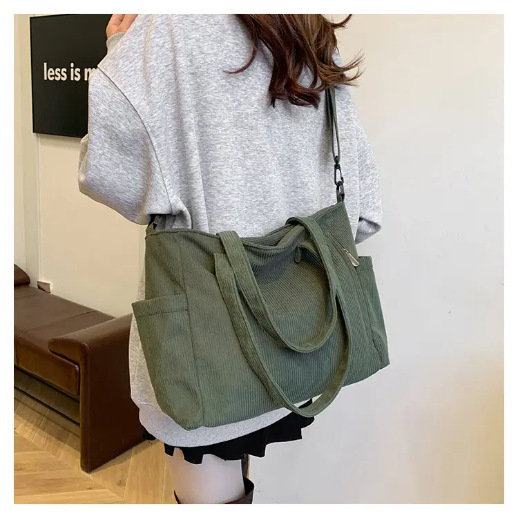 New Korean Style Girl Corduroy Cloth Bag Large Capacity Shoulder Bag Commuter Ruiying Portable Tote Bag — feature 36